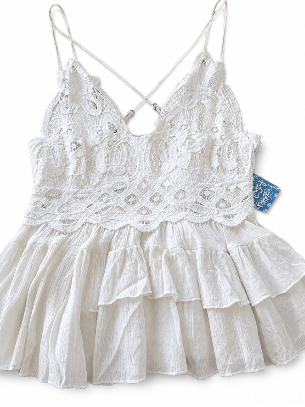Free People White Ruffled Tank